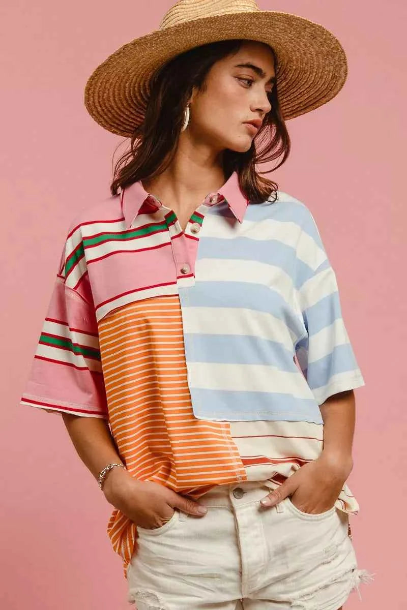 BiBi Mix And Match Stripe Color Block Shirt