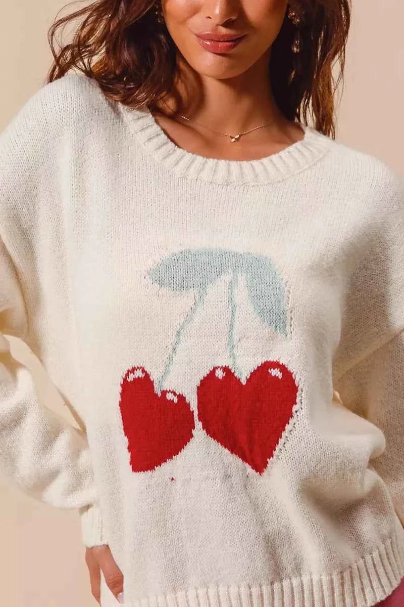 SO ME Heart Cherry Knitted Valentine Sweater Top
