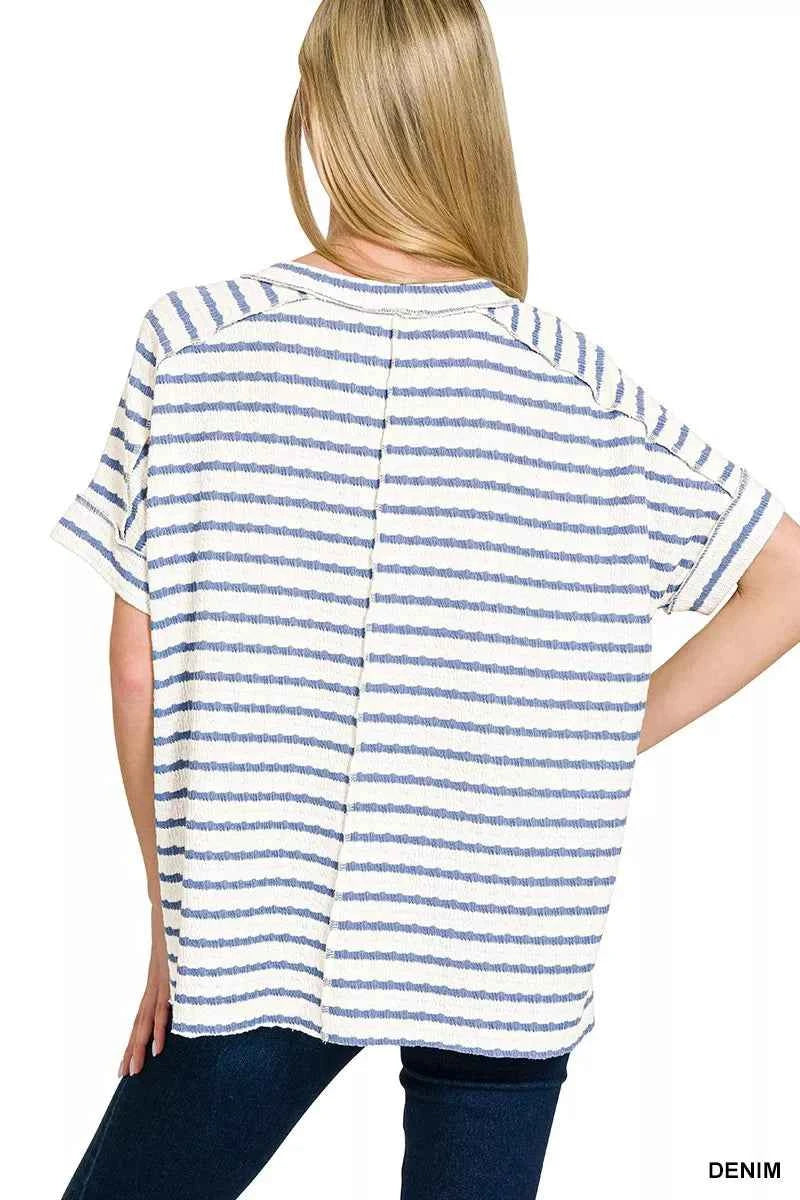 Zenana Stripe Jacquard Round-Meck Tee