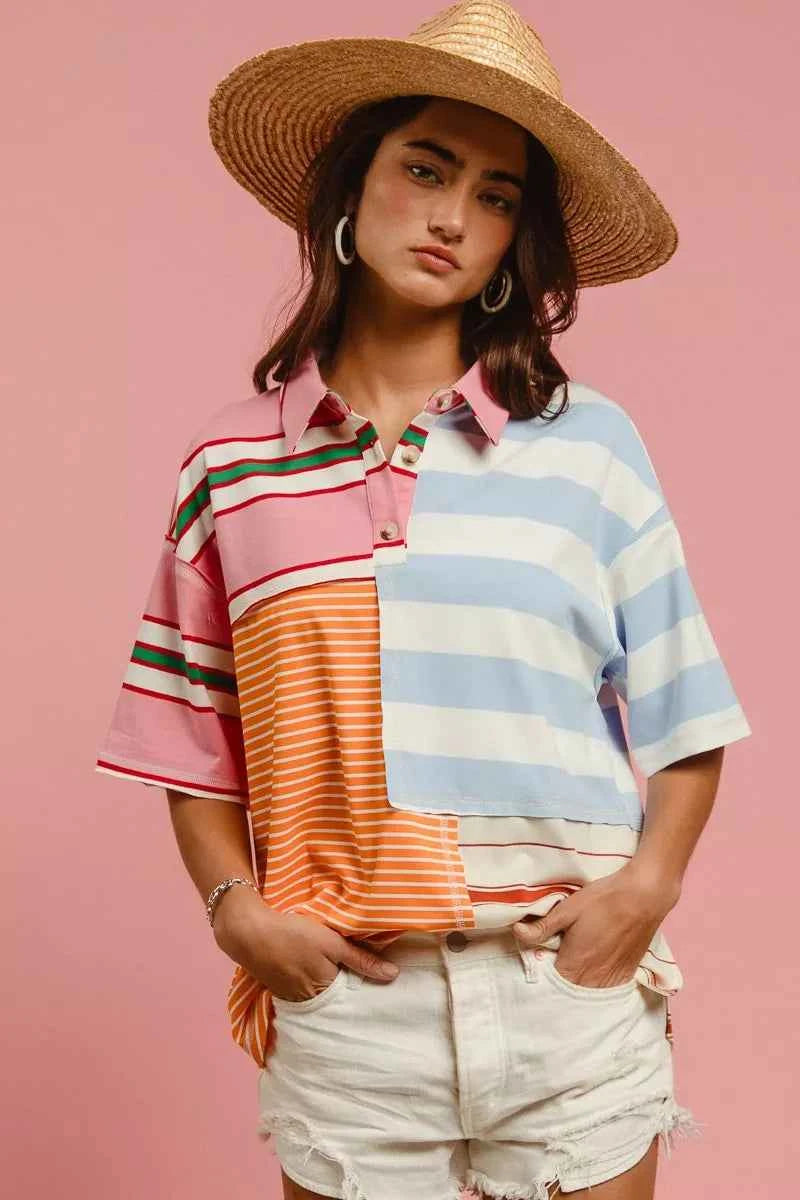 BiBi Mix And Match Stripe Color Block Shirt