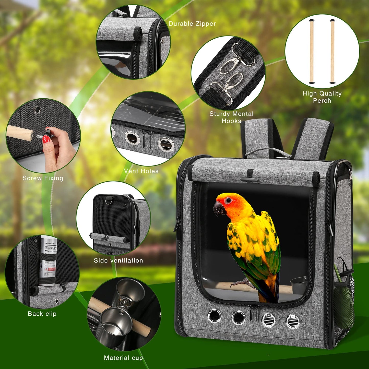 SUERTREE Bird Carrier Bag With Stand, Lightweight Backpack for Parrot, Portable Travel Cage, Pet Transparent Breathable Carrier