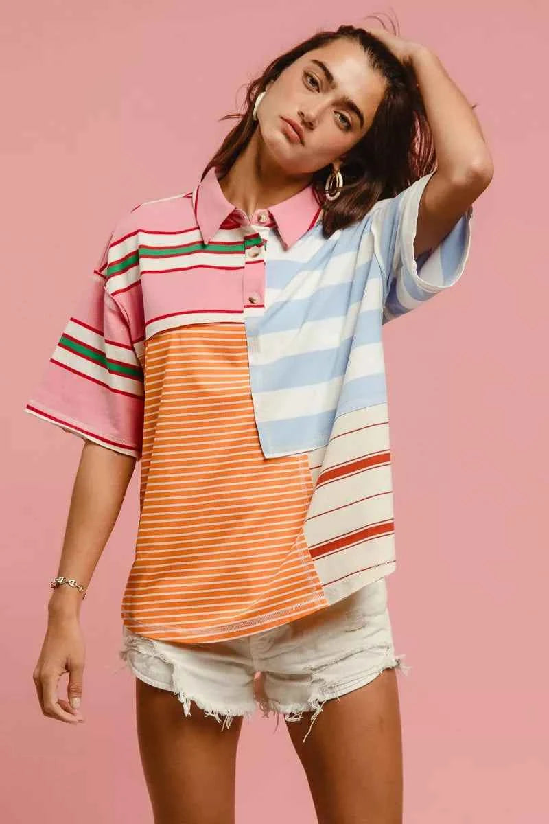 BiBi Mix And Match Stripe Color Block Shirt