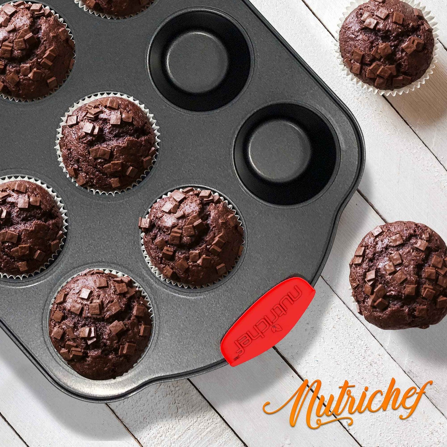 NutriChef 3-Piece Nonstick Kitchen Oven Baking Pans - Premium & Stylish Non-Stick Steel, Commercial Grade Restaurant Quality Metal Bakeware with Red Silicone Handles - Easy to Clean, NCSBS3S
