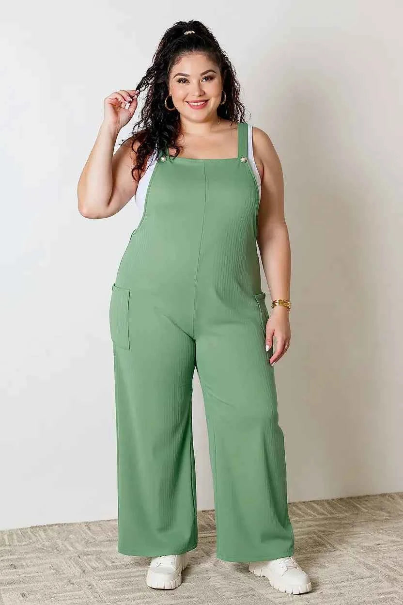 Double Take Full Size Wide Strap Overall with Pockets