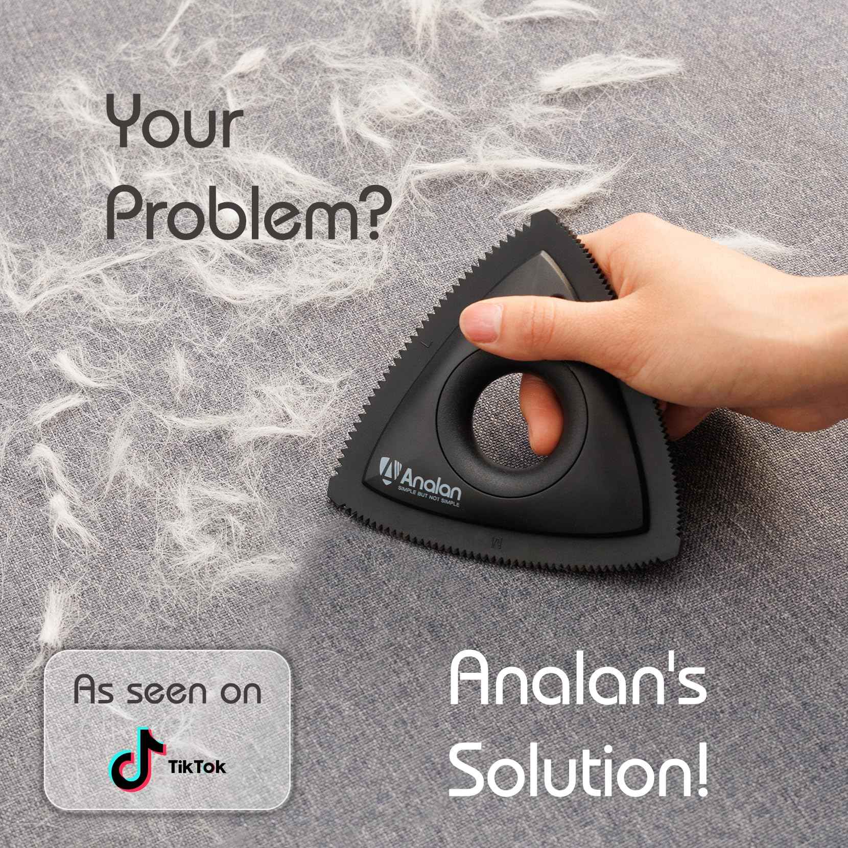 Analan Mini Pet Hair Remover for Car Detailing Supplies, Carpet Dog Hair Remover for Car Interior, Triangle Dog Hair Remover for Auto Detailing, Couch, Furniture, Lint, Carpet (Jet Black)