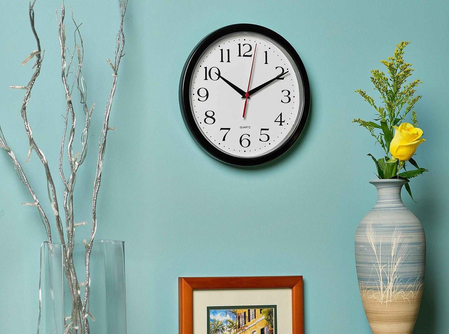 Bernhard Products Black Wall Clock Silent Non Ticking 10 Inch Quality Quartz Battery Operated Round Easy to Read Home/Office/Kitchen/Classroom/School Clock Sweep Movement