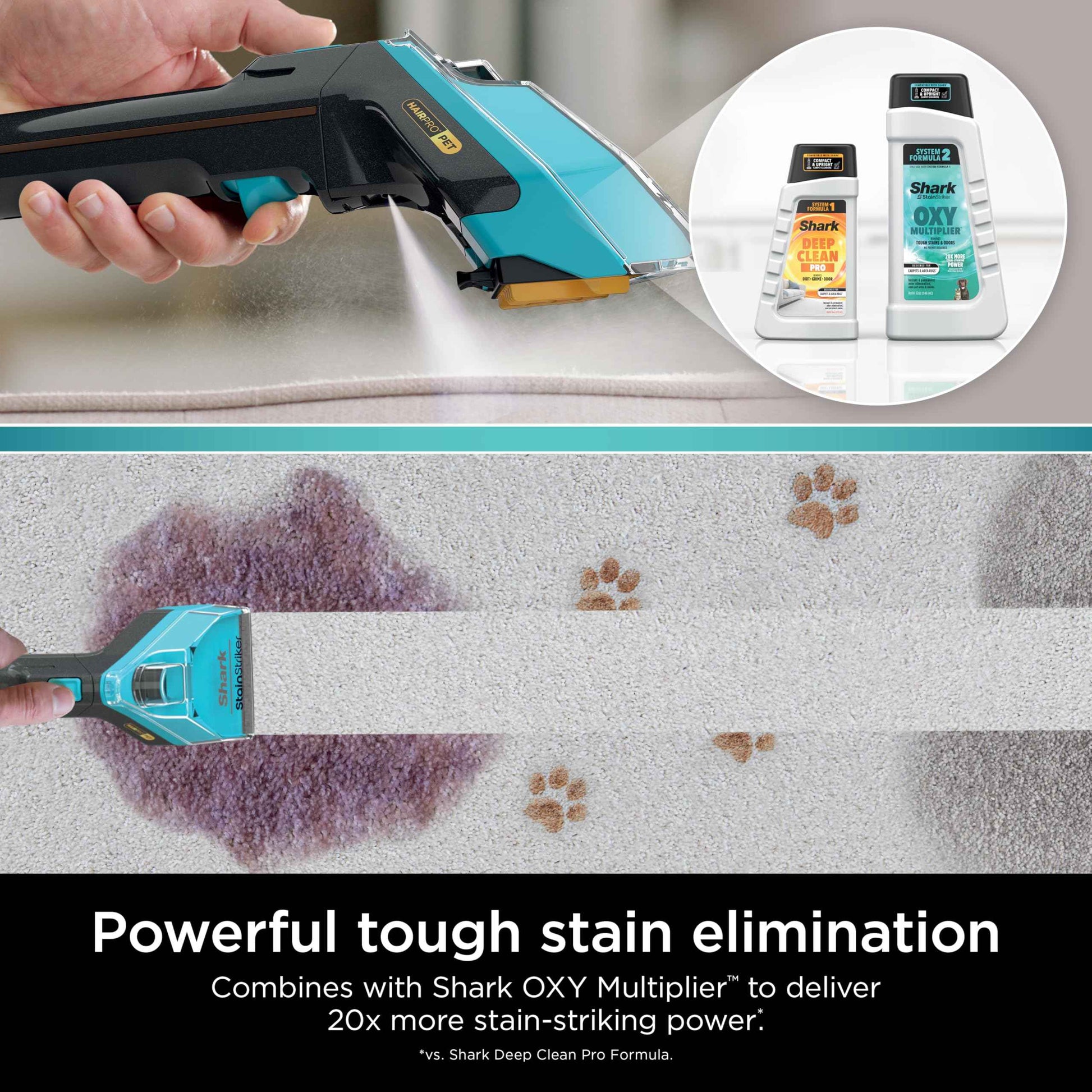 Shark StainStriker Pet Bundle for All StainStriker Portable Carpet Cleaners, Includes 32oz OXY Multiplier formula and 16oz Deep Clean Pet formula, PXCPBUNDLE