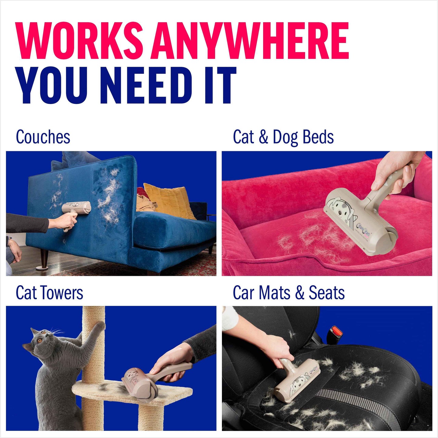 ChomChom Roller Pet Hair Remover – Original Size Reusable Lint Roller for Cat & Dog Hair on Furniture, Couch, Carpet, Car, Rugs & Bedding – Portable, Eco-Friendly (White)