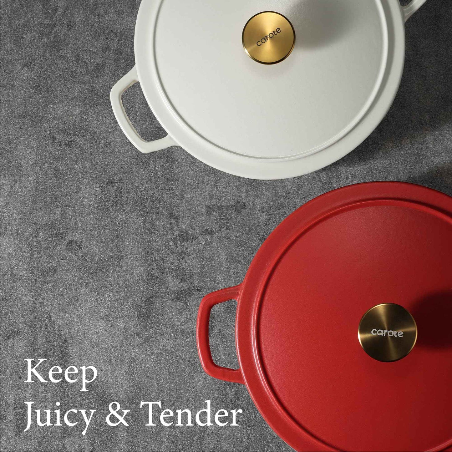 CAROTE Cast Iron Dutch Oven Pot with Lid, Enameled Dutch Oven for Sourdough Bread Baking, Dual Handles, Heavy-Duty Cast Iron Pot, 5QT, White