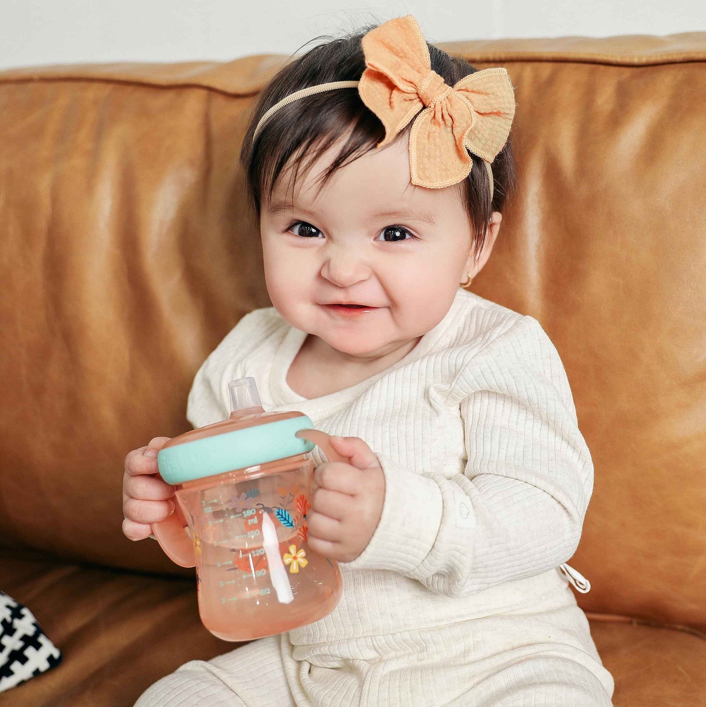 The First Years - Soft Spout Sippy Cup - Toddler Trainer Cup for 6+ Months -With Handles and Leak Proof Lid - 7 Oz - Floral Ladybug Print - 2 Count