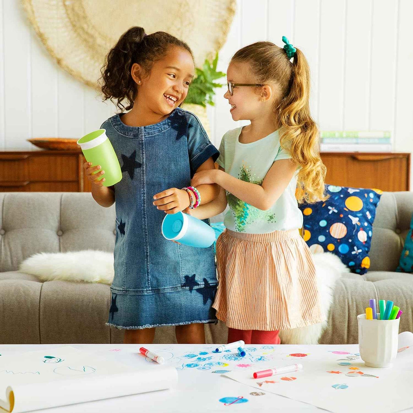 Munchkin Sippy Cups for Toddlers 1-3, Spill Proof Miracle 360 Cup, 10 Ounce, 2 Pack, Green/Blue