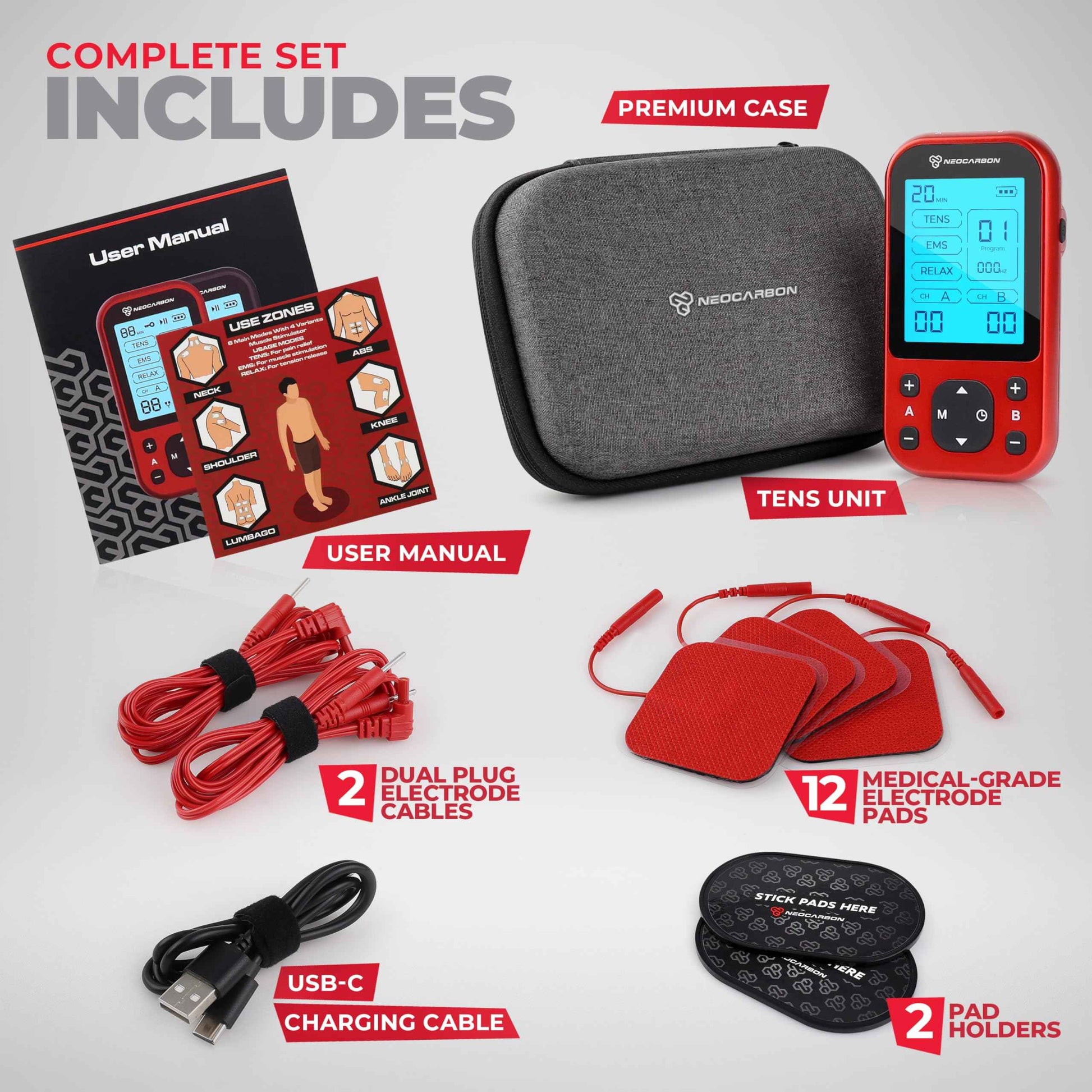 TENS Unit Muscle Stimulator Pro for Back Pain Relief, Shoulder Recovery and Physical Therapy, Electronic EMS Massager Machine with PMS Pulse for Effective Shock Therapy, Black