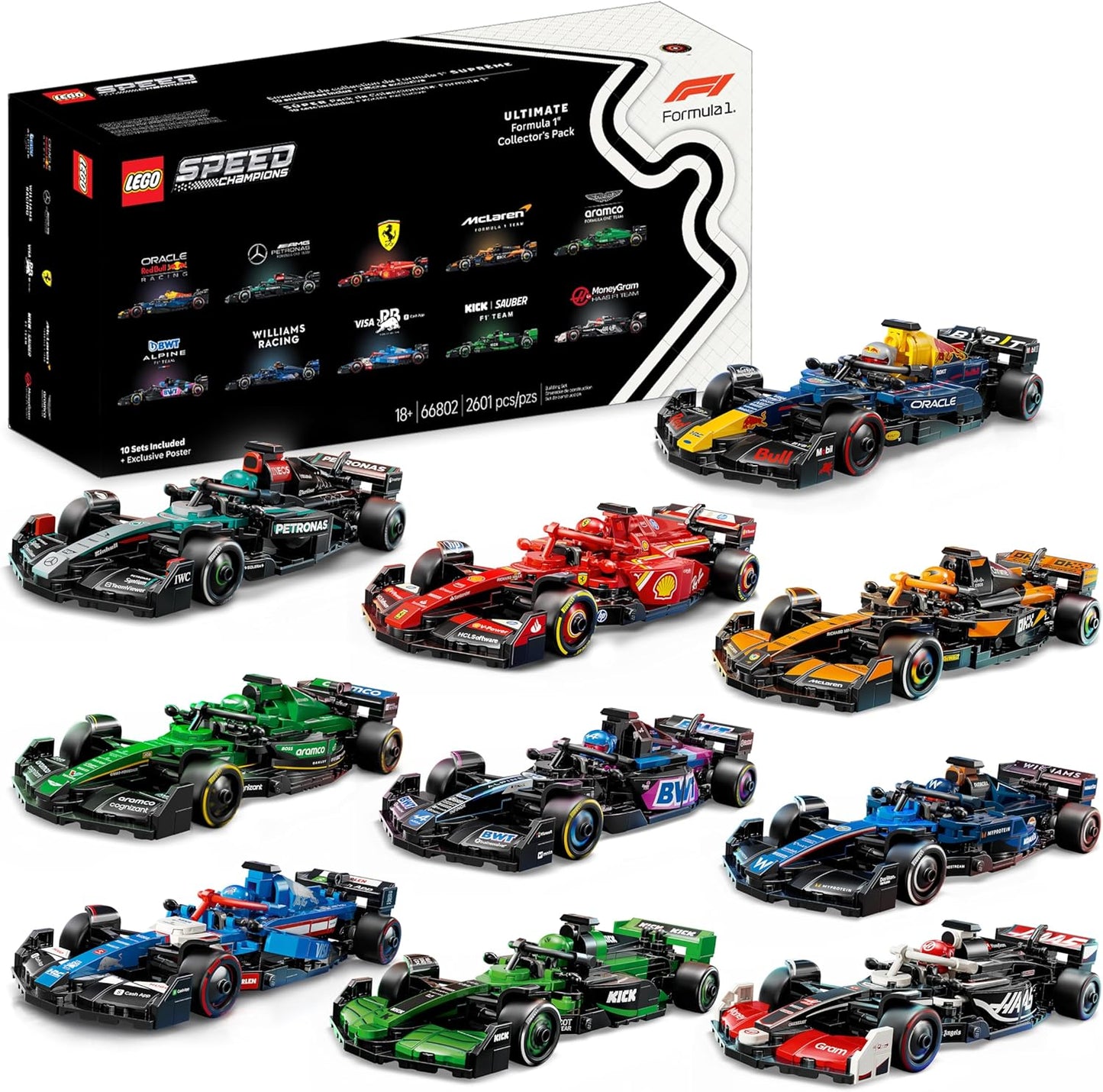 LEGO Speed Champions Ultimate Formula 1 Collector's Pack - Contains 10 Sets in 1 - Includes Exclusive Poster - Collectible F1 Model Car Kit - Gift for Christmas - 66802