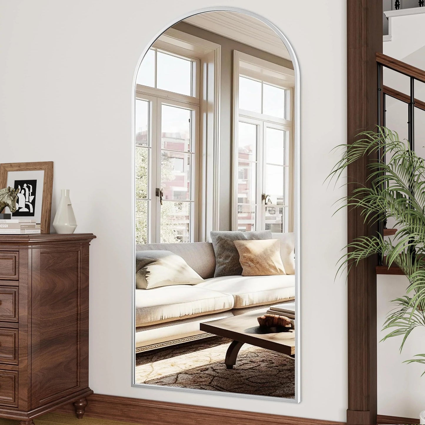 OGCAU Floor Full Length Mirror, 56"x20" Arched Full Body Mirror, Hanging or Leaning, Standing, Wall Mounted with Aluminum Frame for Bedroom Living Room, White jlhbookstore.store