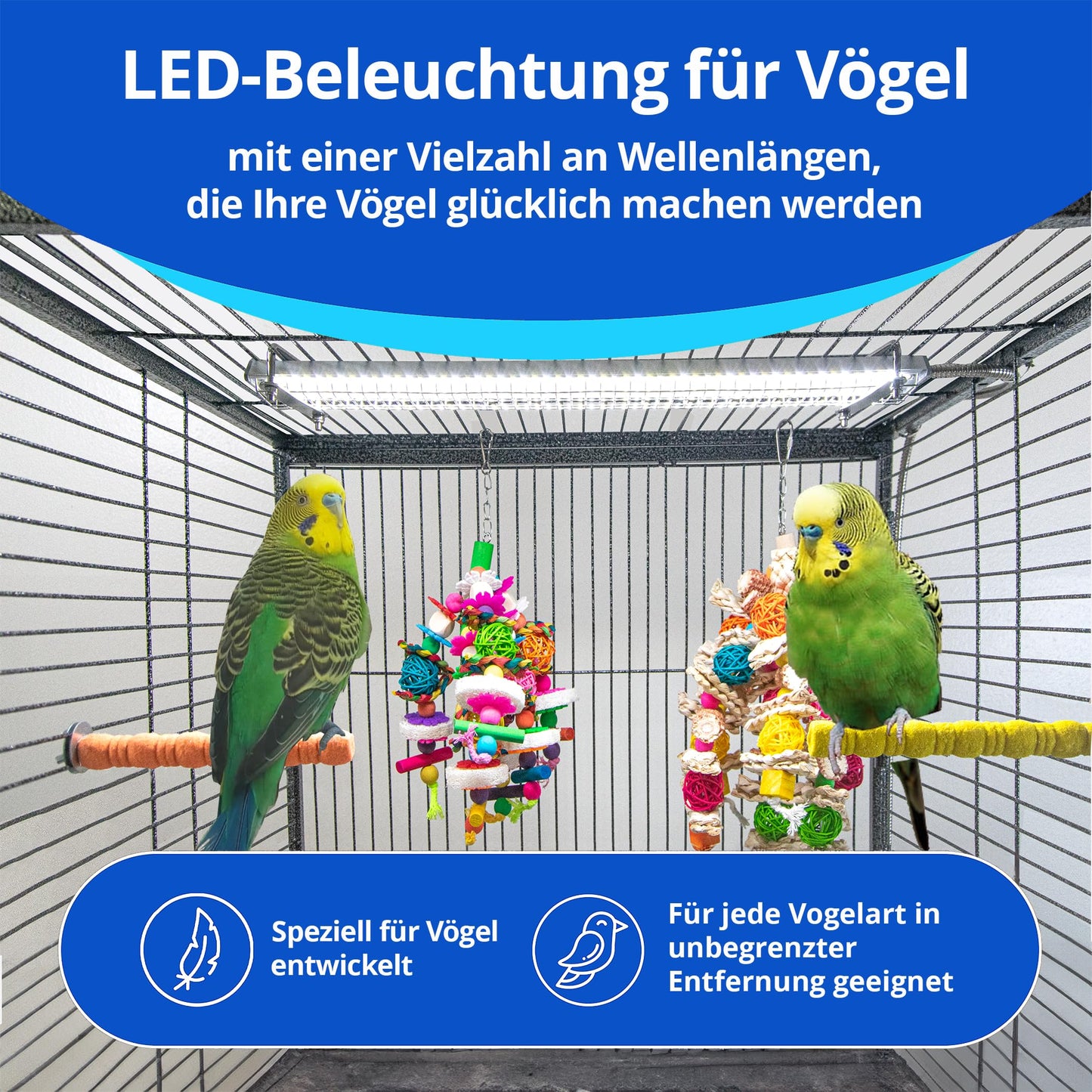 HappyBird Lighting Bird Cage Light with Chew Guard - Full Spectrum LED Pet Light - Simulates Natural Environment - Safe for Hookbill Birds – Easy to Install - (18" Long)