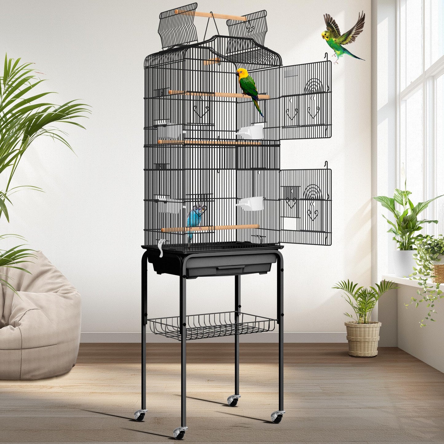 VIVOHOME 64 Inch Bird Cage with Play Top and Rolling Stand for Parrots Conures Lovebird Cockatiel Parakeets Gray