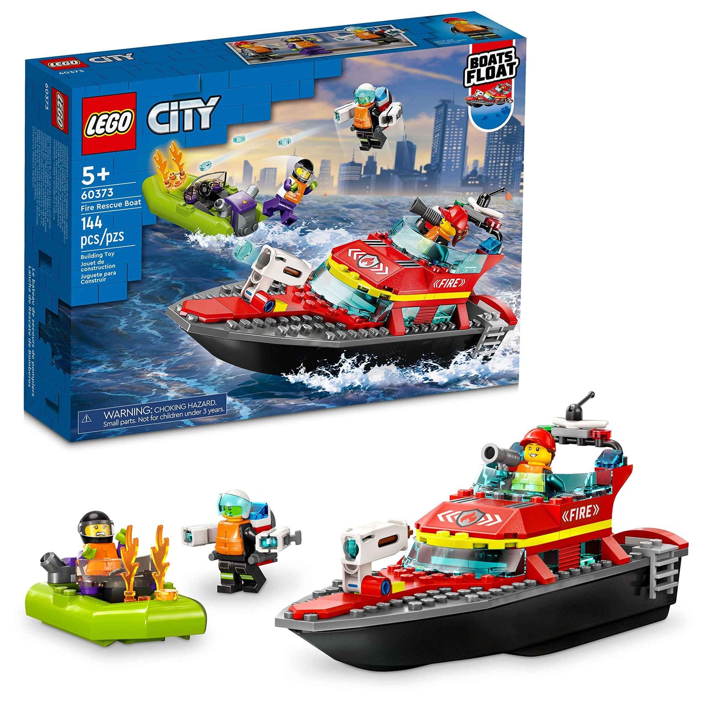LEGO City Fire Rescue Boat Building Set - Floatable Boat Toy for Boys & Girls, Ages 5+ - Kids Pretend Play Toy for Preschool - Gift for Birthdays - 60373