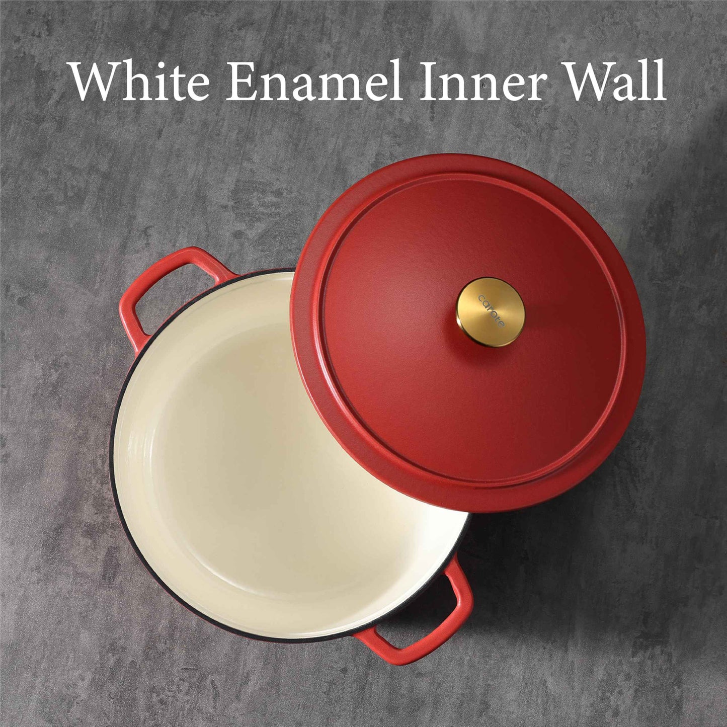 CAROTE Cast Iron Dutch Oven Pot with Lid, Enameled Dutch Oven for Sourdough Bread Baking, Dual Handles, Heavy-Duty Cast Iron Pot, 5QT, White