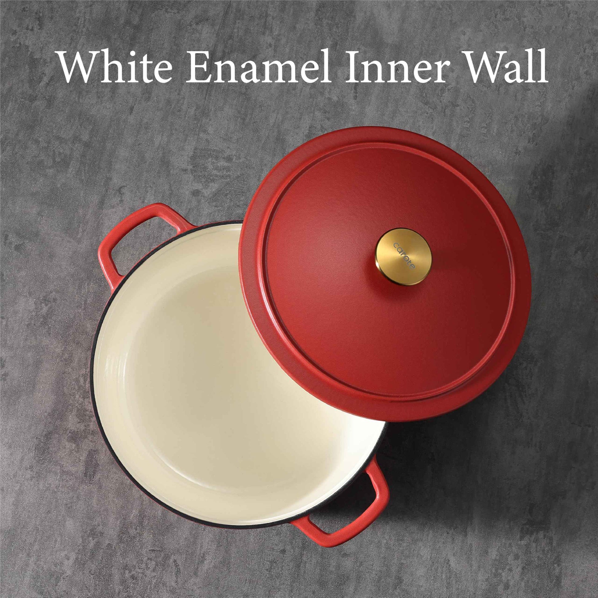 CAROTE Cast Iron Dutch Oven Pot with Lid, Enameled Dutch Oven for Sourdough Bread Baking, Dual Handles, Heavy-Duty Cast Iron Pot, 5QT, White