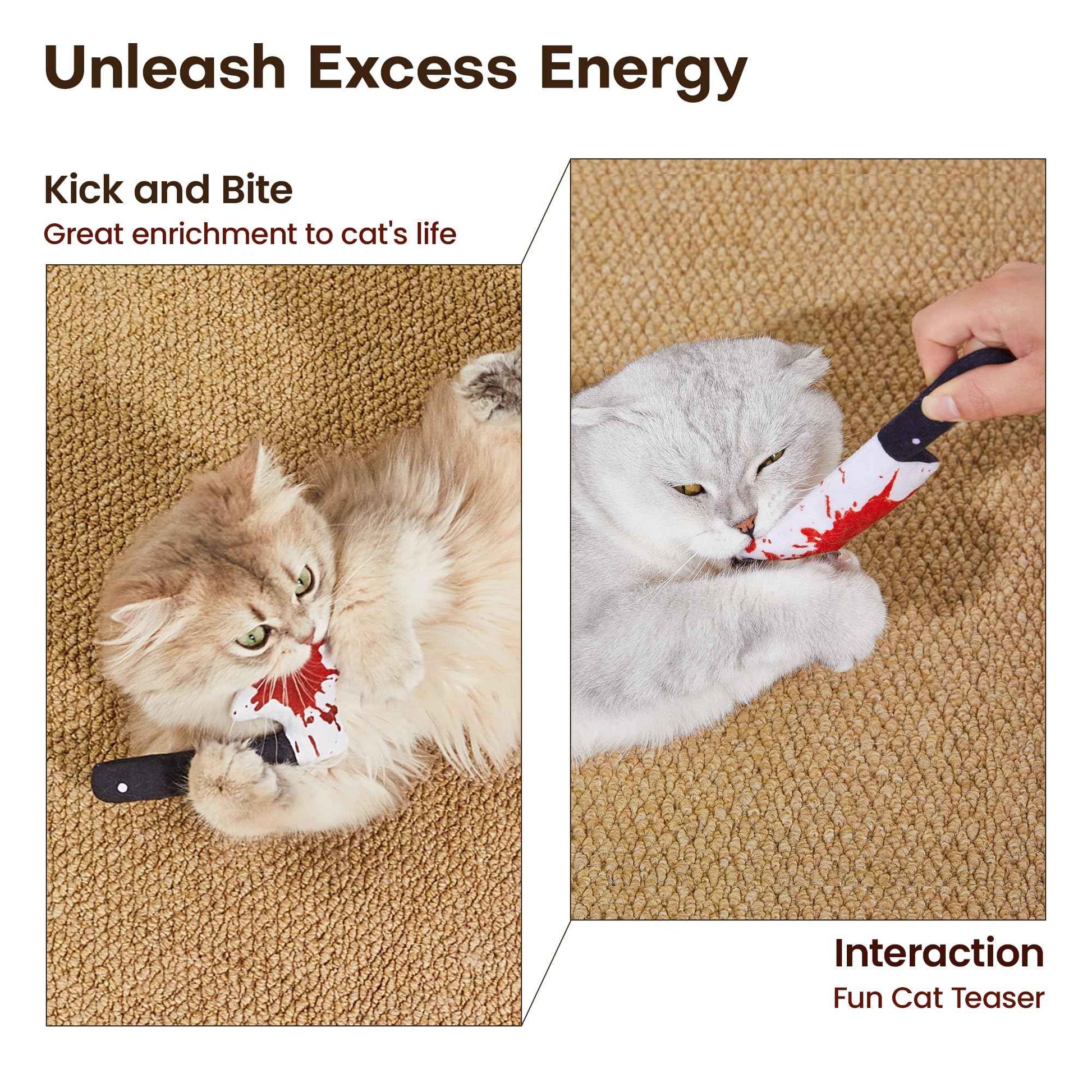 Potaroma 4Pcs Cat Toys, Horror Halloween Knife-Shaped Kitten Catnip Crinkly Sound Toys, Indoor Exercise for All Cat Breeds 6.5 Inches