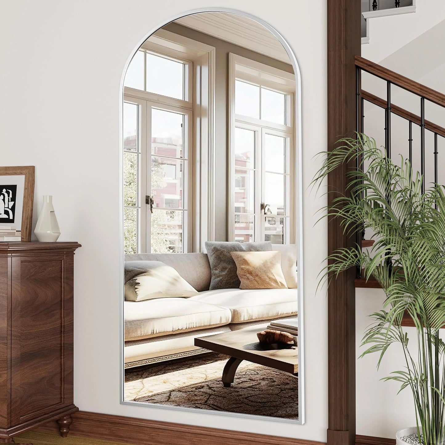 OGCAU Floor Full Length Mirror, 56"x20" Arched Full Body Mirror, Hanging or Leaning, Standing, Wall Mounted with Aluminum Frame for Bedroom Living Room, White jlhbookstore.store