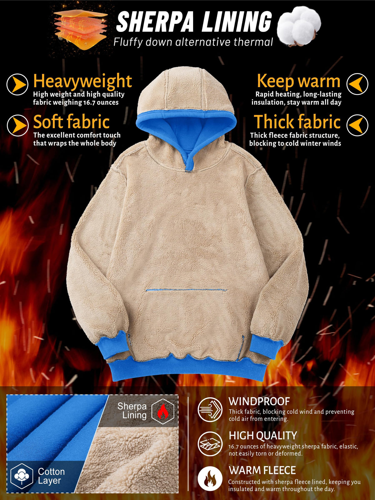 TACVASEN Men's Sherpa Lined Hoodies Winter Warm Fleece Hooded Sweatshirts