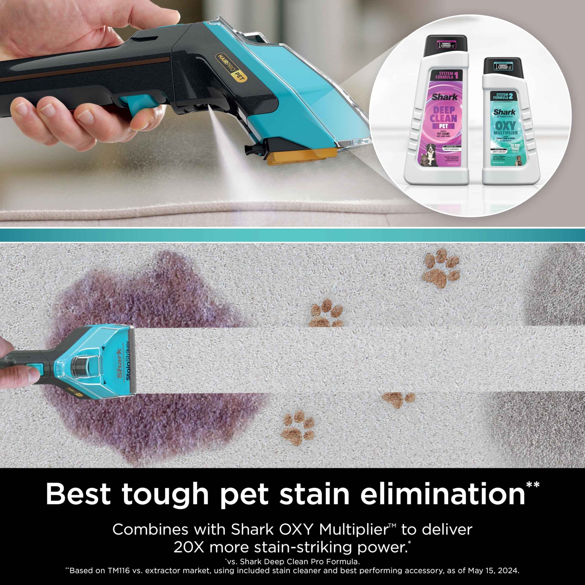 Shark StainStriker Pet Bundle for All StainStriker Portable Carpet Cleaners, Includes 32oz OXY Multiplier formula and 16oz Deep Clean Pet formula, PXCPBUNDLE