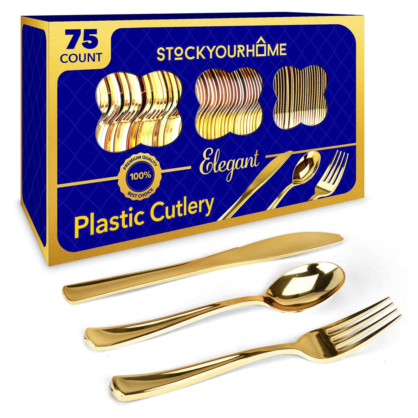Gold Plastic Silverware Set (160 Bulk Pack) Disposable Cutlery Utensils, 80 Gold Forks, 40 Gold Knives, 40 Gold Spoons, Heavy Duty Flatware For Holidays, Parties, Dinners, Weddings, and Occasions