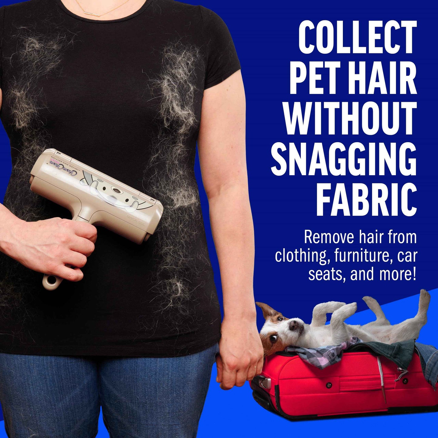 ChomChom Roller Pet Hair Remover – Original Size Reusable Lint Roller for Cat & Dog Hair on Furniture, Couch, Carpet, Car, Rugs & Bedding – Portable, Eco-Friendly (White)