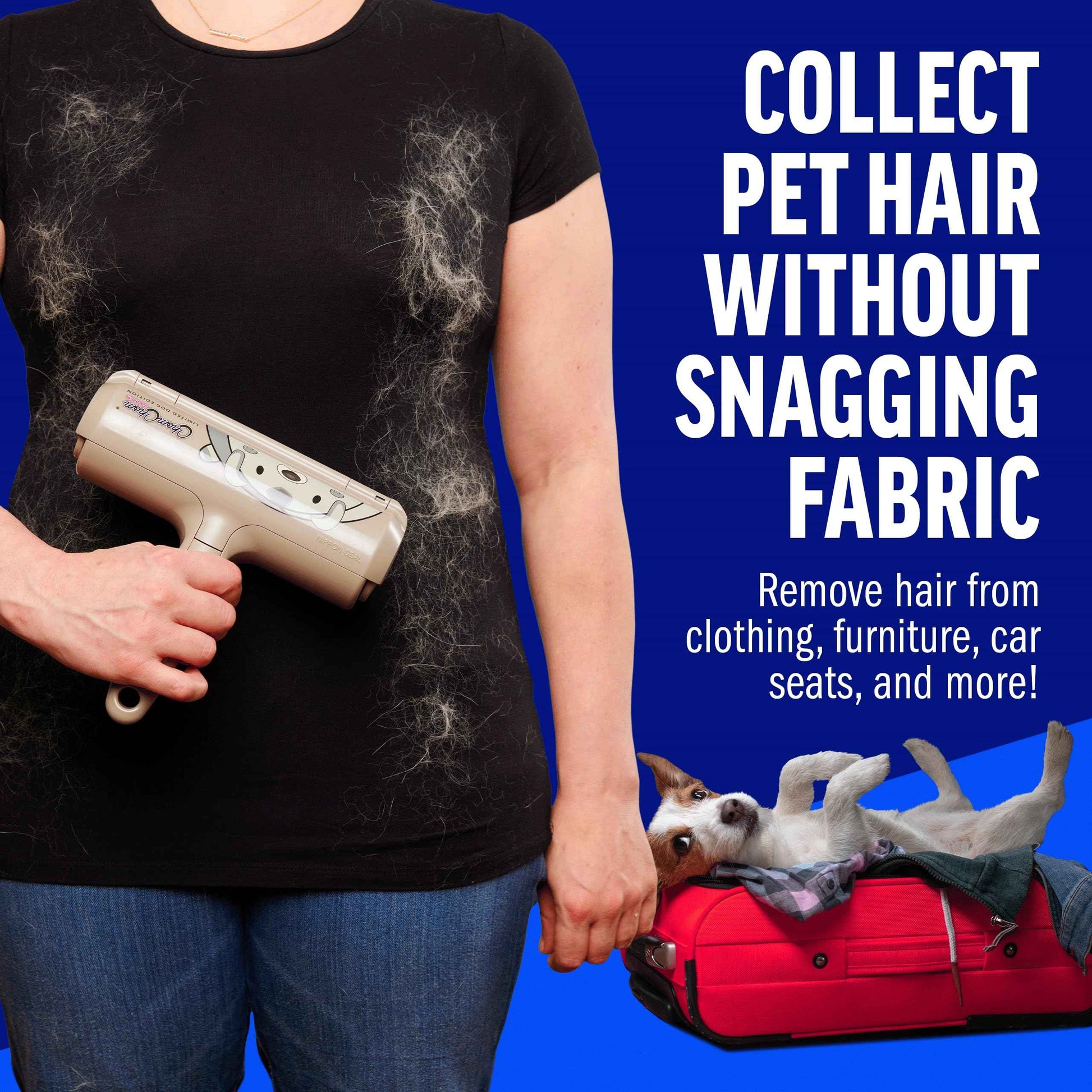 ChomChom Roller Pet Hair Remover – Original Size Reusable Lint Roller for Cat & Dog Hair on Furniture, Couch, Carpet, Car, Rugs & Bedding – Portable, Eco-Friendly (White)