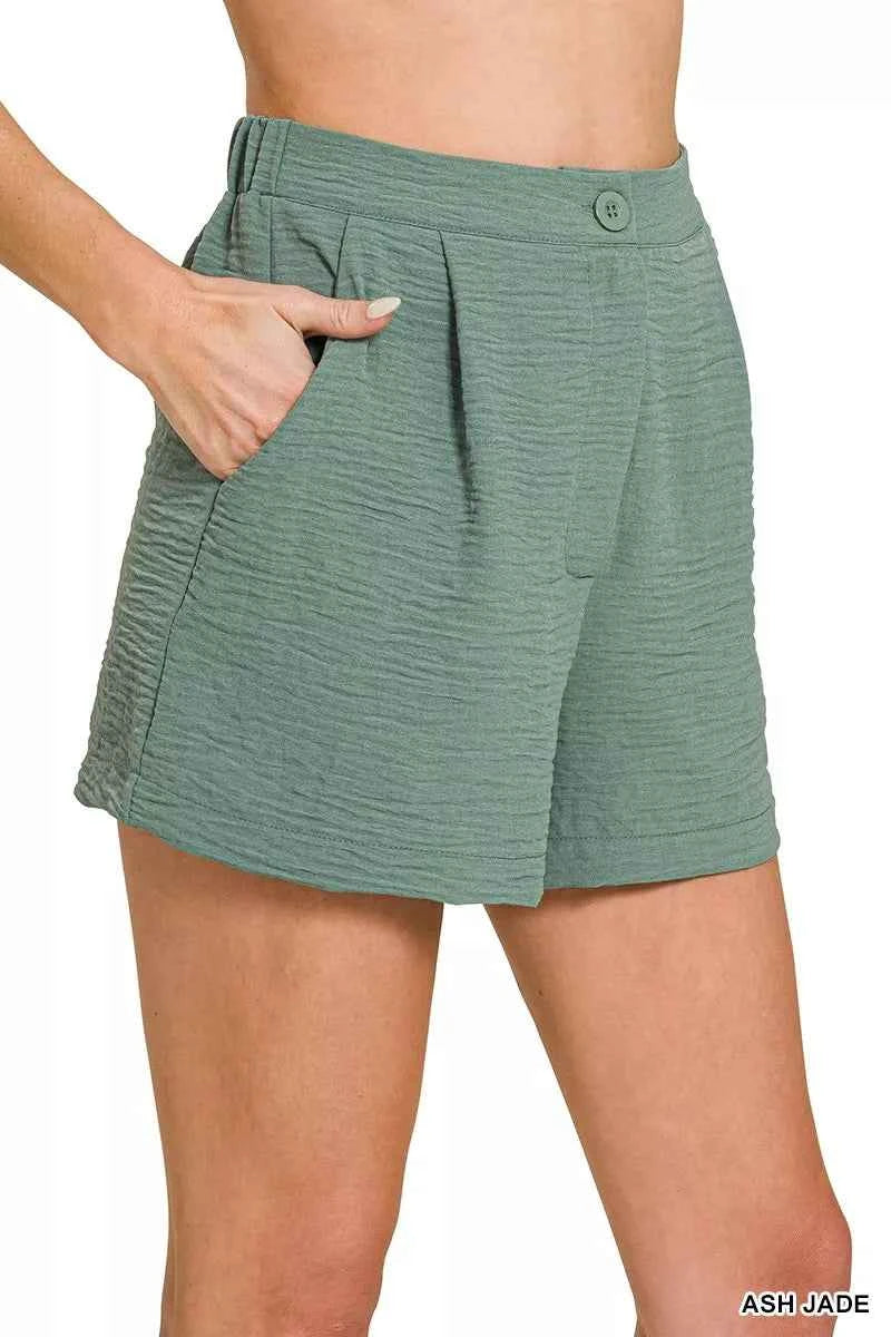 Zenana Woven Airflow Back Elastic Waist Shorts