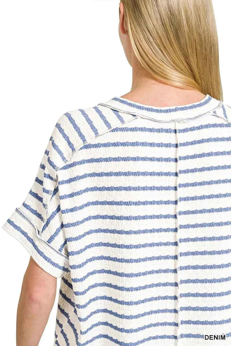 Zenana Stripe Jacquard Round-Meck Tee
