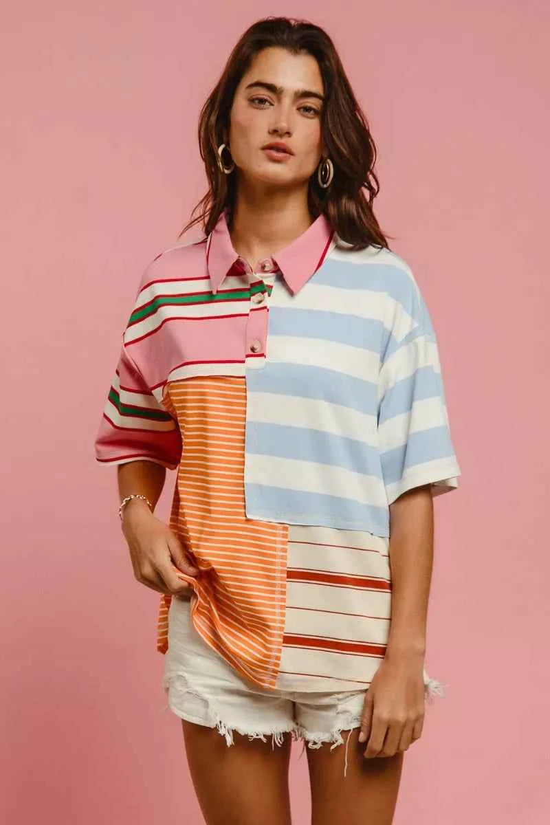 BiBi Mix And Match Stripe Color Block Shirt