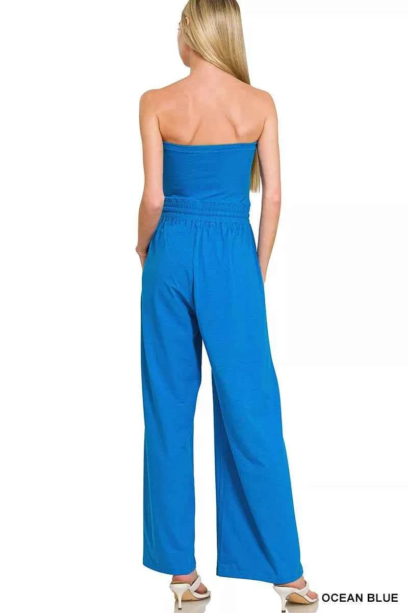 Zenana Tube Top Jumpsuit with Drawstring Waist