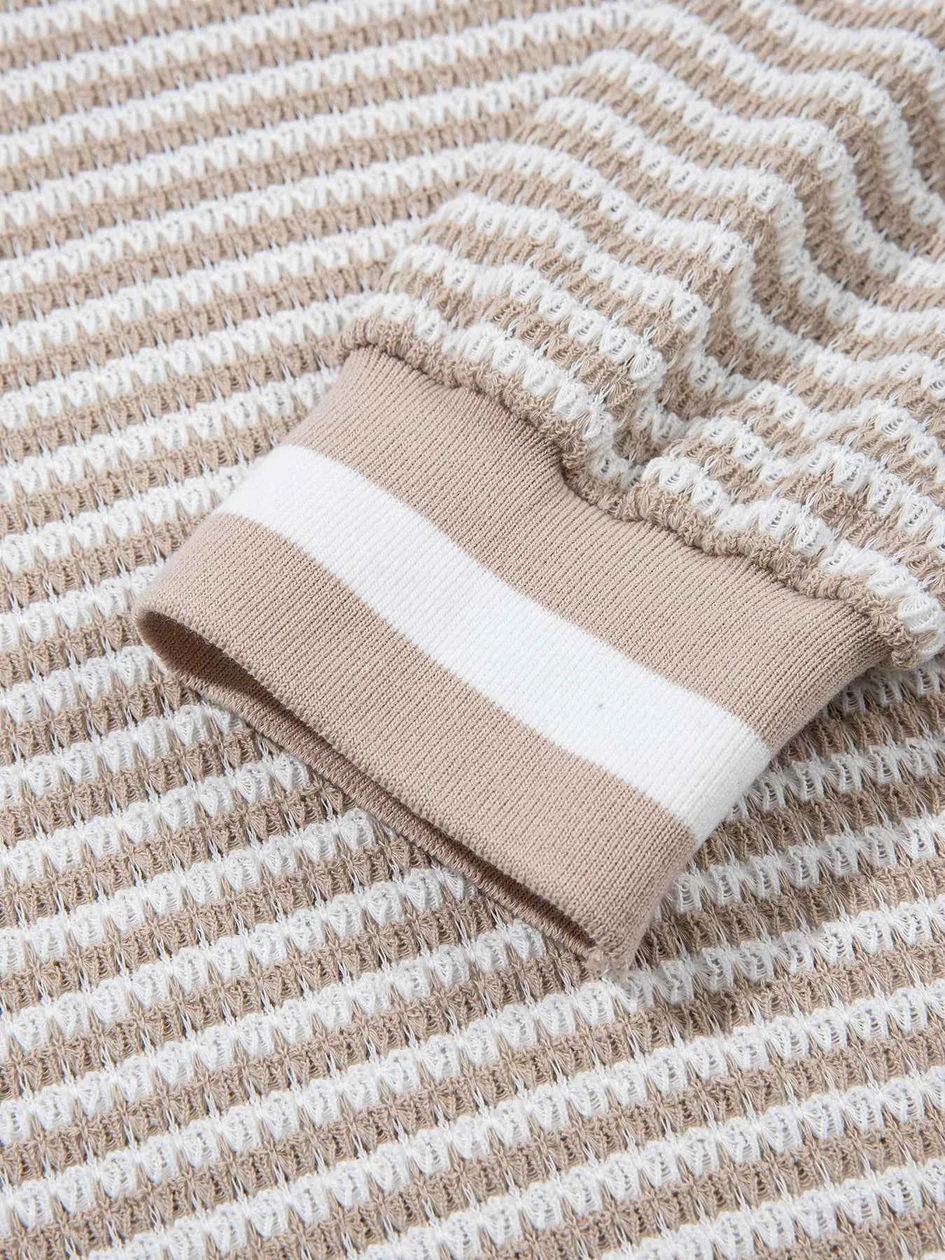 Striped Textured Knit V Neck Top