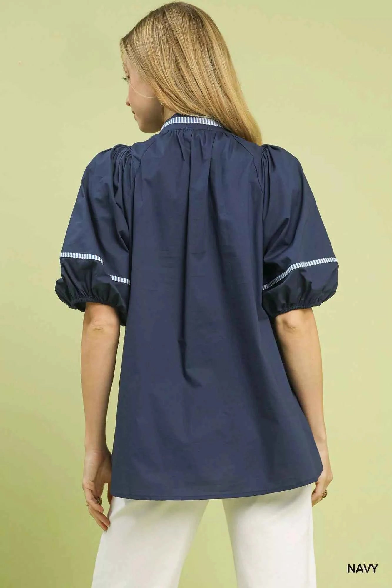 Umgee Embroidered Floral Puff Sleeve Top