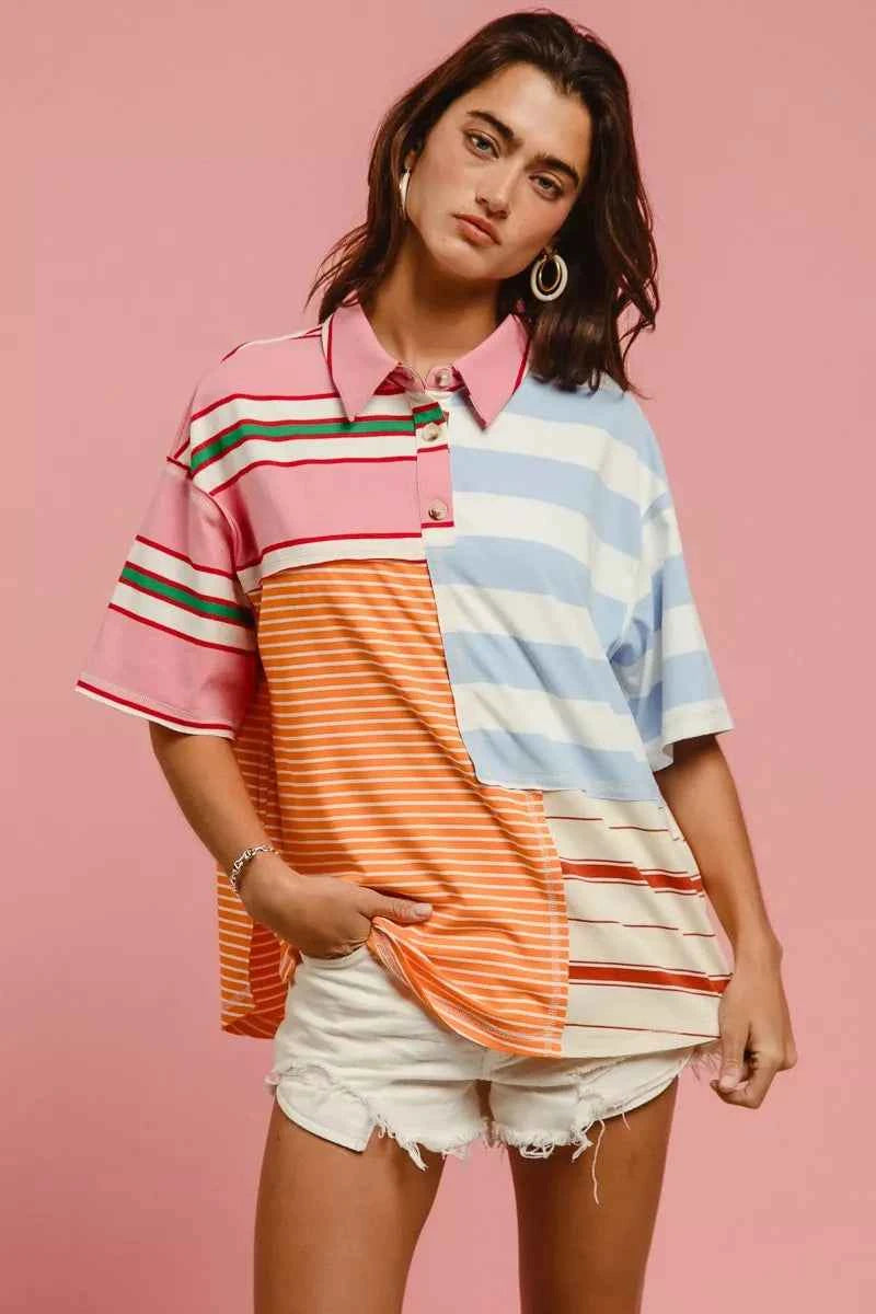 BiBi Mix And Match Stripe Color Block Shirt