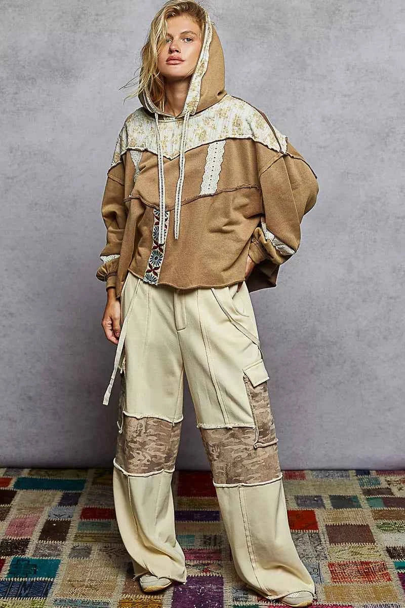 POL Drawstring French Terry Hoodie with Gauze Print Patch