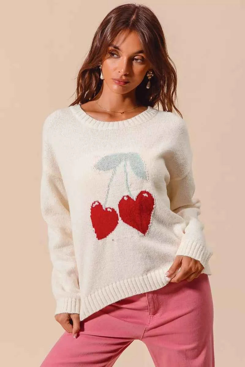 SO ME Heart Cherry Knitted Valentine Sweater Top