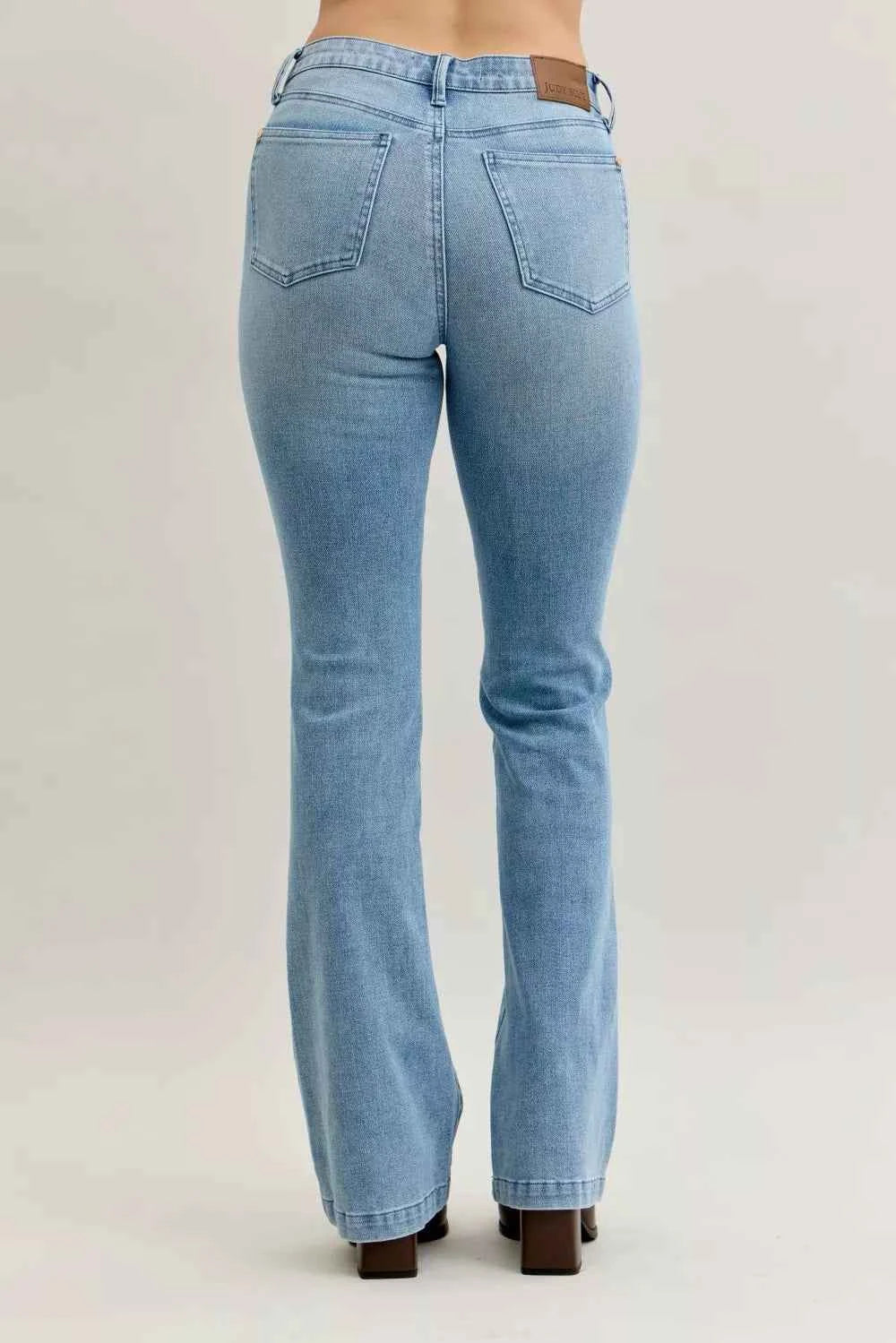 Judy Blue Full Size Mid Rise Bootcut Jeans with Contrast Wash & Front Patch Pockets Plus Size