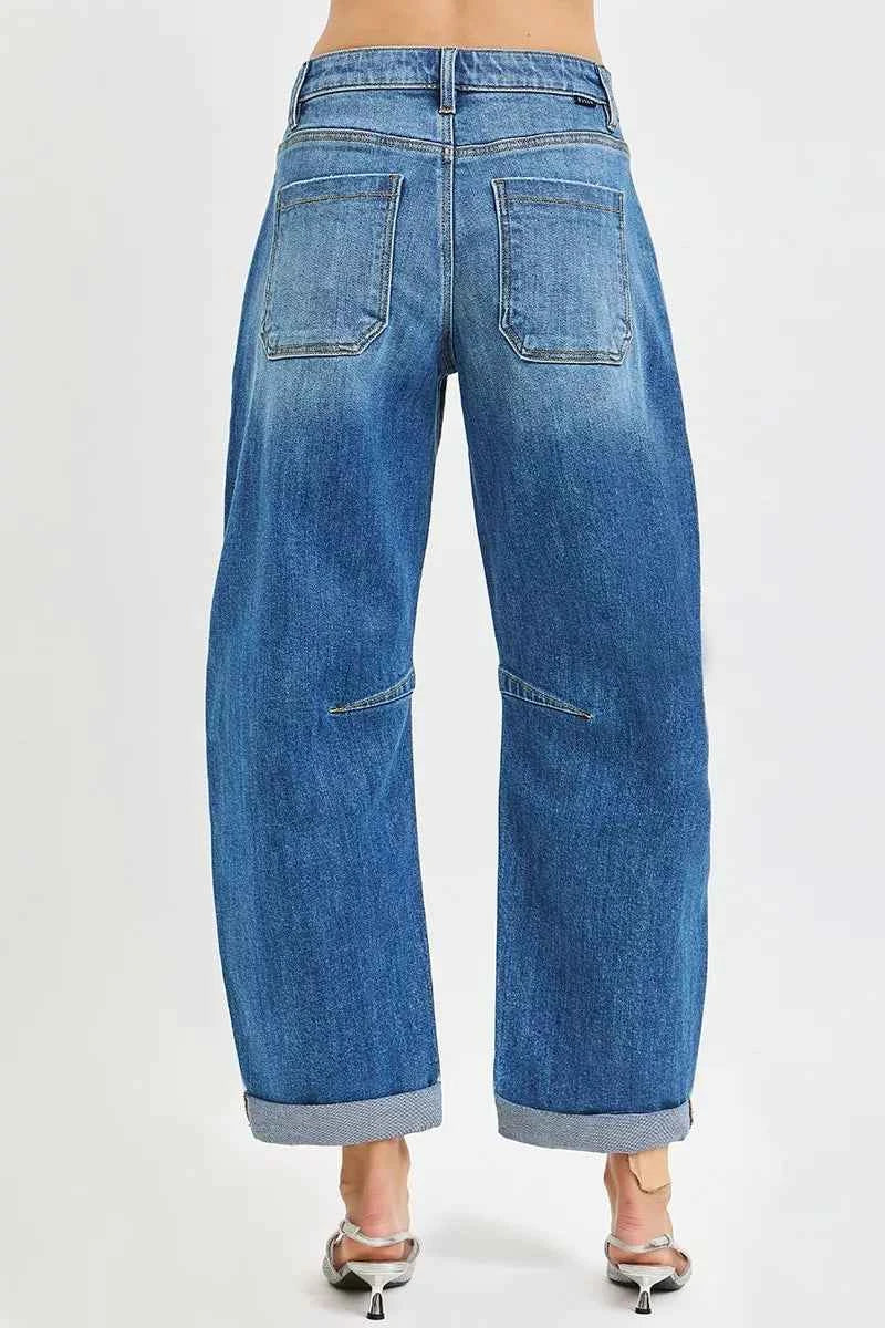 RISEN Slouchy Cropped Barrel Jeans With Cuffed Hem