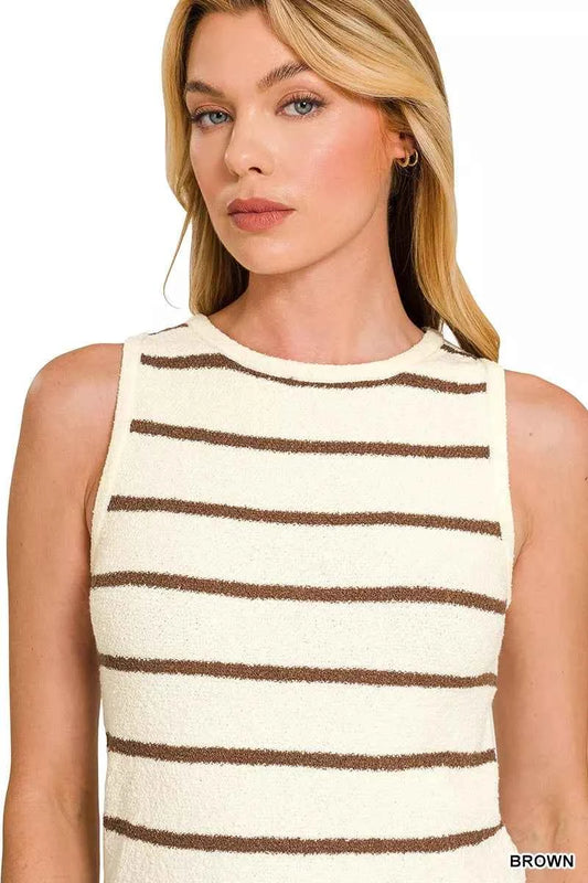 Zenana Round Neck Stripe Knit Tank Top