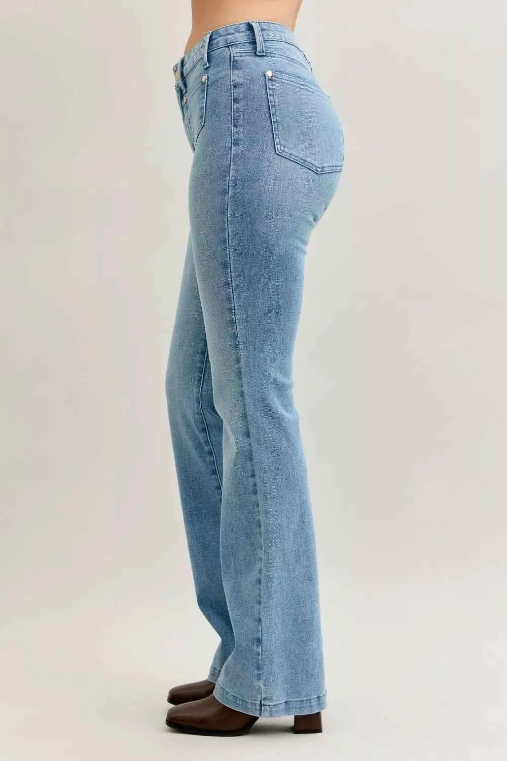 Judy Blue Full Size Mid Rise Bootcut Jeans with Contrast Wash & Front Patch Pockets Plus Size