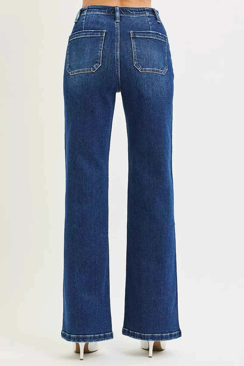 RISEN Full Size High Rise Wide Leg Jeans with Front Tie Detail Plus Size