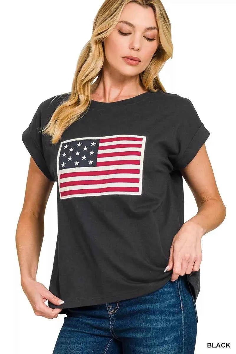Zenana Full Size US Flag Round Neck Short Sleeve T-Shirt Plus Size