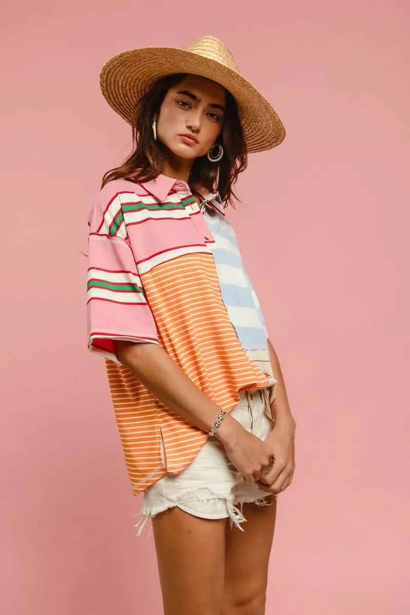 BiBi Mix And Match Stripe Color Block Shirt