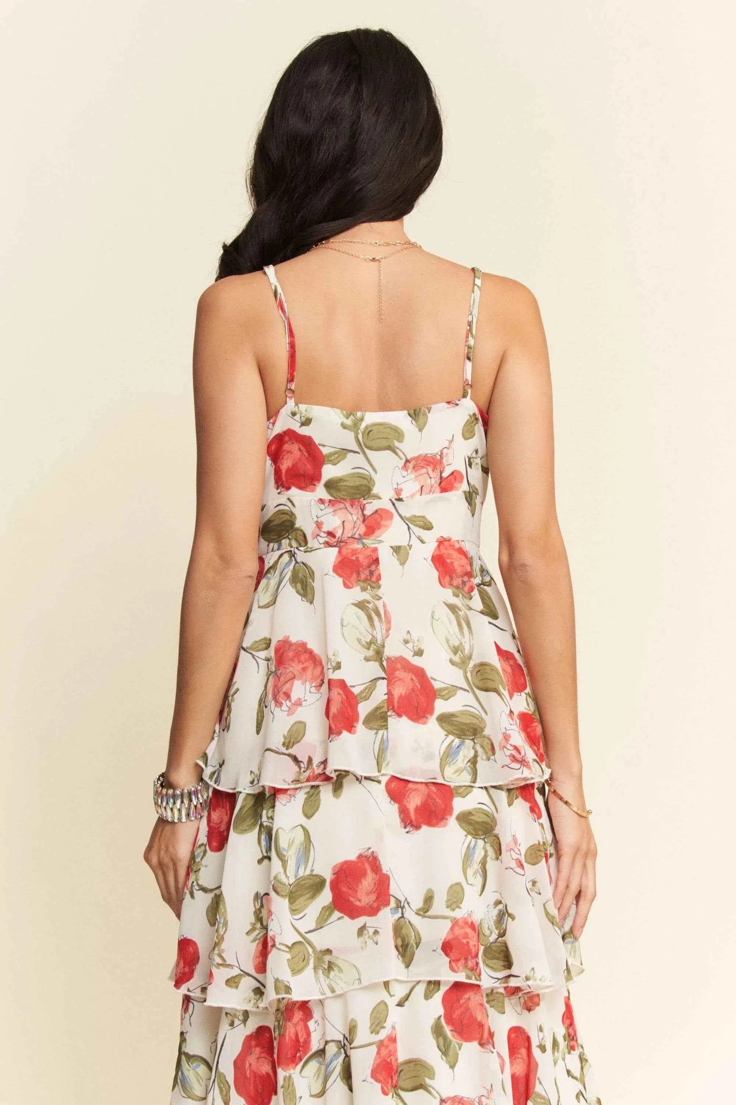 Davi & Dani Contrast Ring Lace Layered Ruffle Maxi Cami Dress