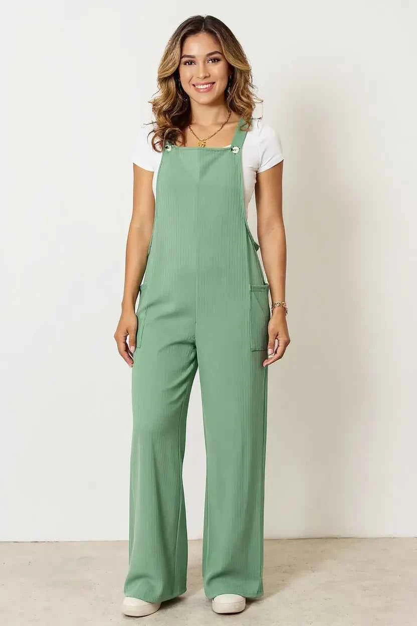 Double Take Full Size Wide Strap Overall with Pockets