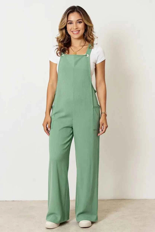 Double Take Full Size Wide Strap Overall with Pockets