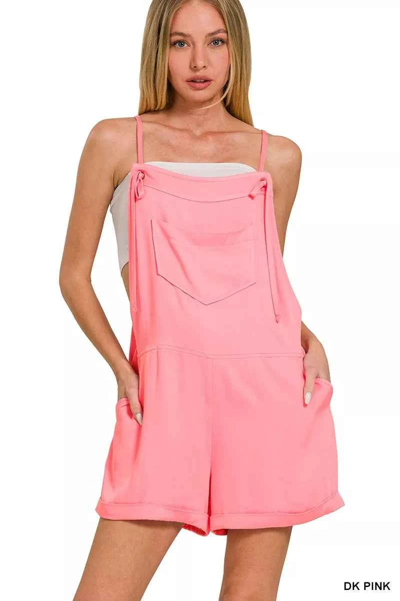 Zenana Rayon Woven Romper With Tie Knot Strap